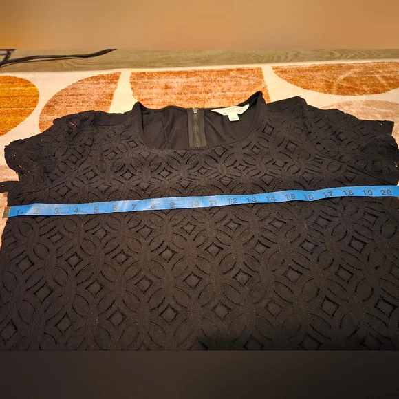 Market & Spruce Blouse Women's Large Lace Lined Short Sleeve Pullover Black Top - Picture 9 of 11